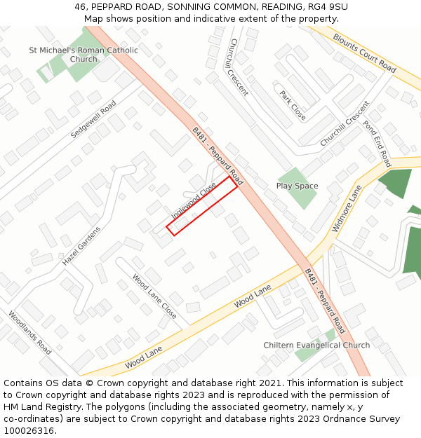 46, PEPPARD ROAD, SONNING COMMON, READING, RG4 9SU: Location map and indicative extent of plot