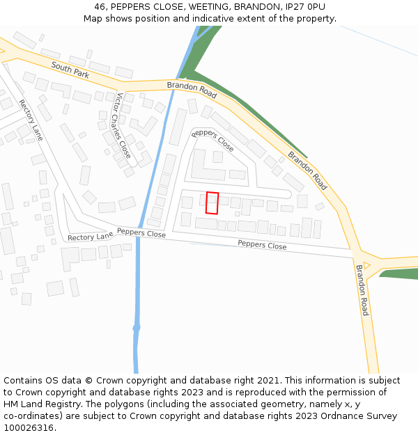 46, PEPPERS CLOSE, WEETING, BRANDON, IP27 0PU: Location map and indicative extent of plot
