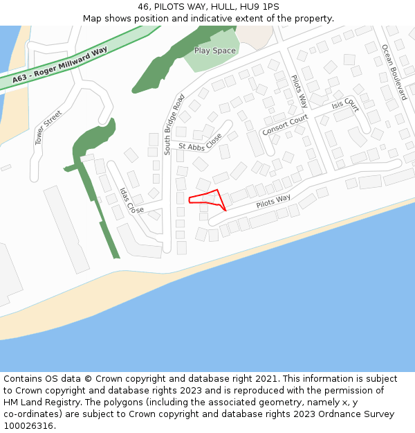 46, PILOTS WAY, HULL, HU9 1PS: Location map and indicative extent of plot