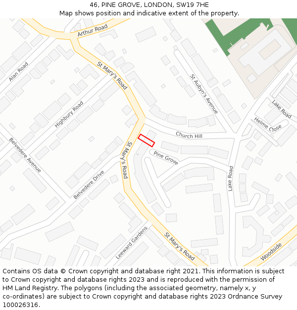 46, PINE GROVE, LONDON, SW19 7HE: Location map and indicative extent of plot