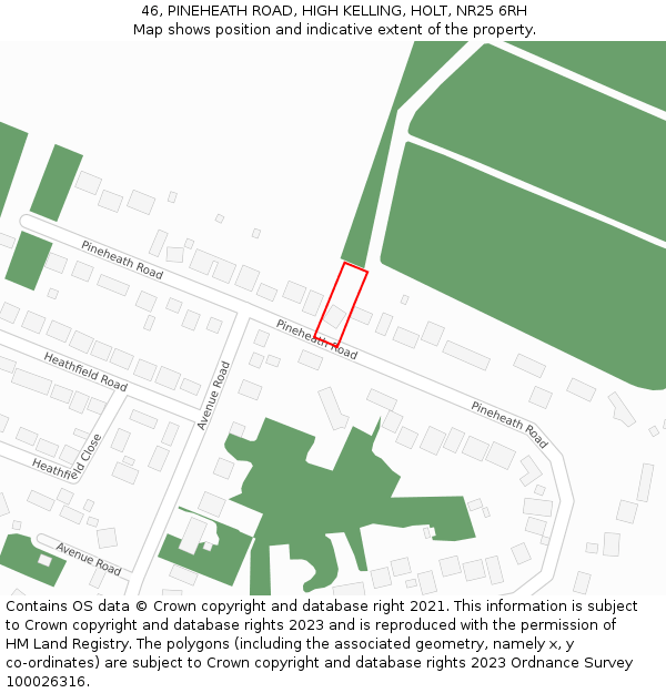 46, PINEHEATH ROAD, HIGH KELLING, HOLT, NR25 6RH: Location map and indicative extent of plot