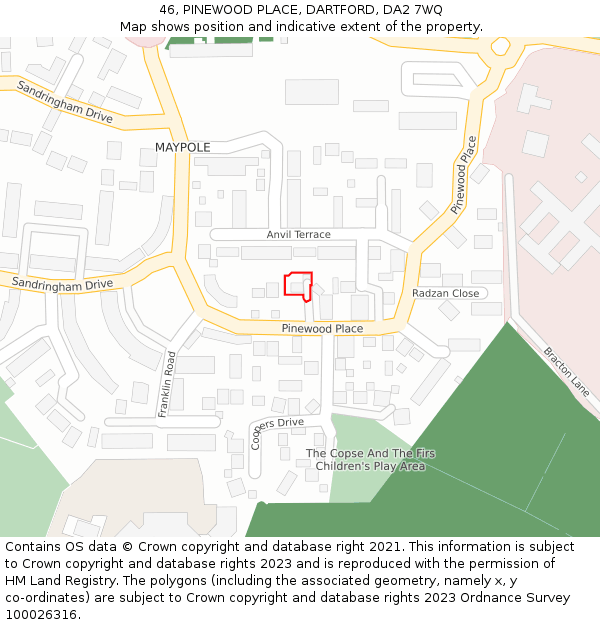 46, PINEWOOD PLACE, DARTFORD, DA2 7WQ: Location map and indicative extent of plot