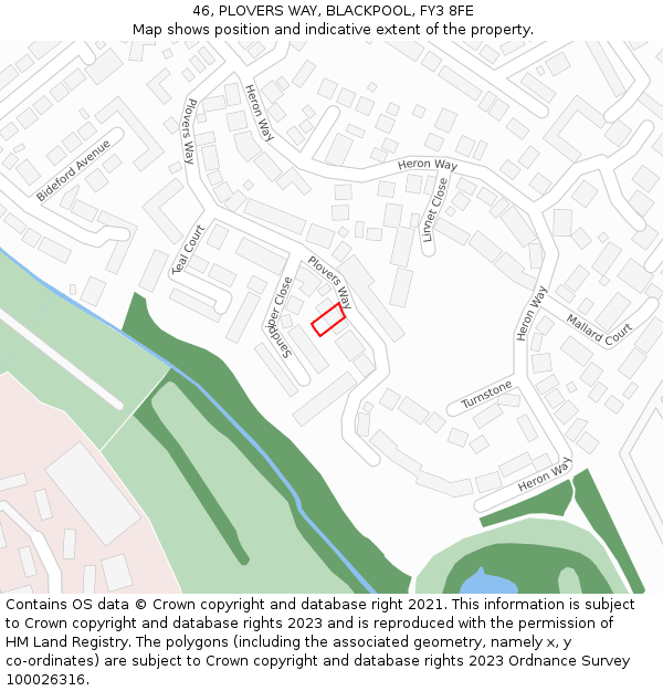 46, PLOVERS WAY, BLACKPOOL, FY3 8FE: Location map and indicative extent of plot