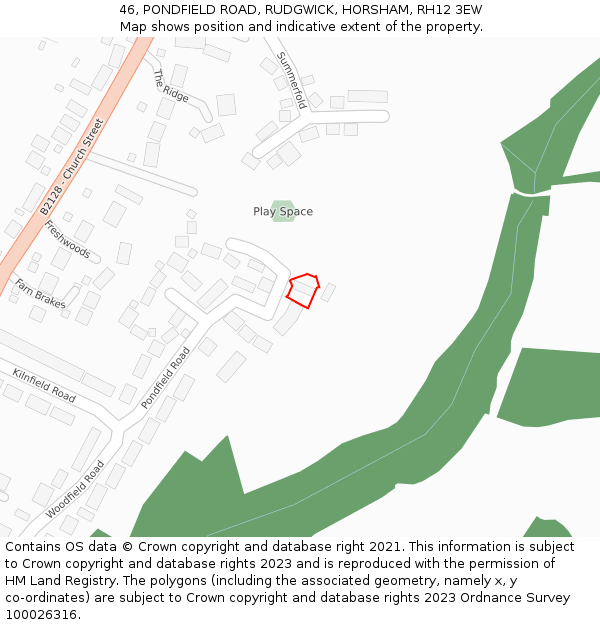 46, PONDFIELD ROAD, RUDGWICK, HORSHAM, RH12 3EW: Location map and indicative extent of plot