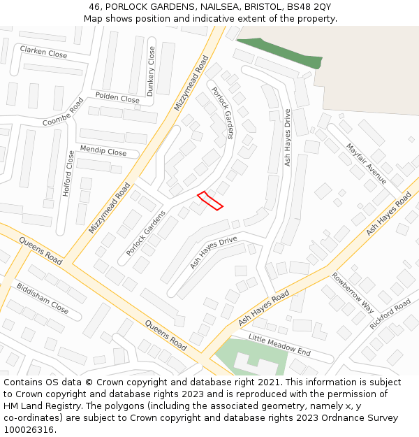 46, PORLOCK GARDENS, NAILSEA, BRISTOL, BS48 2QY: Location map and indicative extent of plot