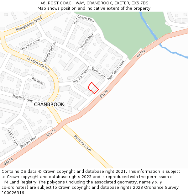 46, POST COACH WAY, CRANBROOK, EXETER, EX5 7BS: Location map and indicative extent of plot