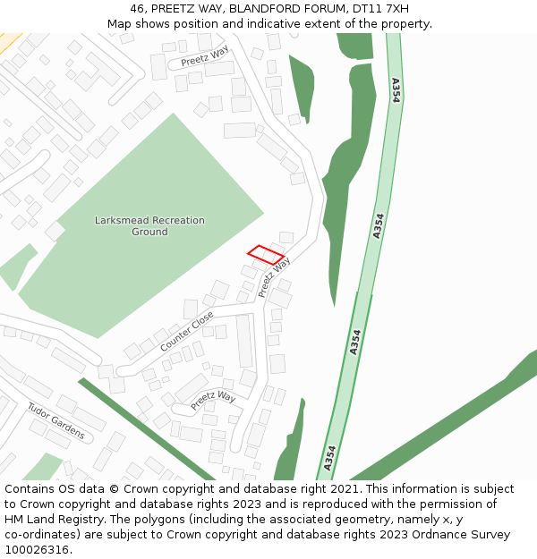 46, PREETZ WAY, BLANDFORD FORUM, DT11 7XH: Location map and indicative extent of plot