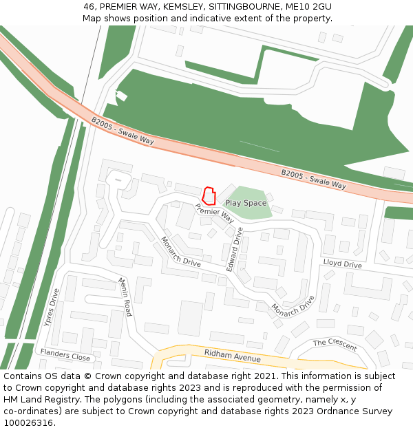 46, PREMIER WAY, KEMSLEY, SITTINGBOURNE, ME10 2GU: Location map and indicative extent of plot