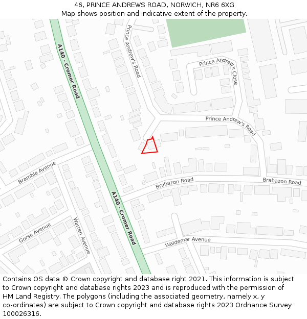 46, PRINCE ANDREWS ROAD, NORWICH, NR6 6XG: Location map and indicative extent of plot