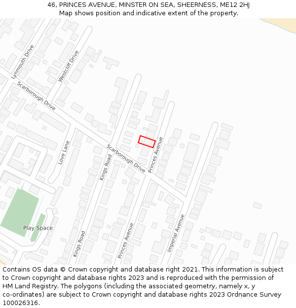46, PRINCES AVENUE, MINSTER ON SEA, SHEERNESS, ME12 2HJ: Location map and indicative extent of plot