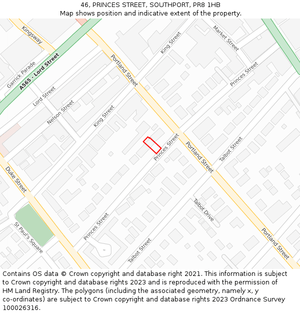 46, PRINCES STREET, SOUTHPORT, PR8 1HB: Location map and indicative extent of plot