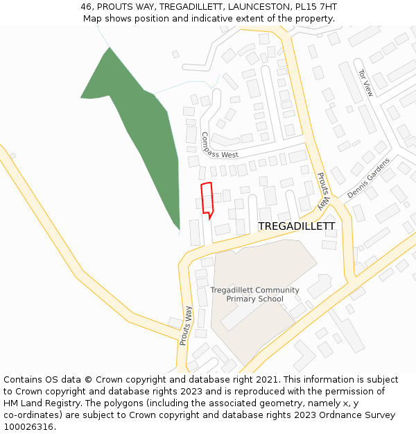 46, PROUTS WAY, TREGADILLETT, LAUNCESTON, PL15 7HT: Location map and indicative extent of plot