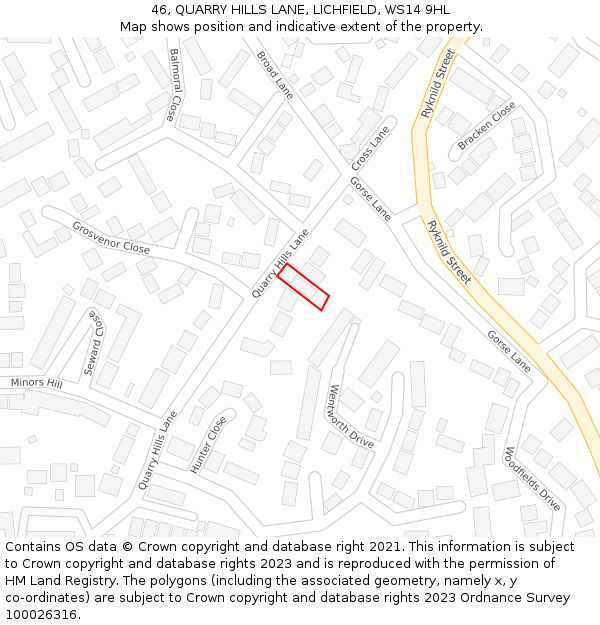 46, QUARRY HILLS LANE, LICHFIELD, WS14 9HL: Location map and indicative extent of plot