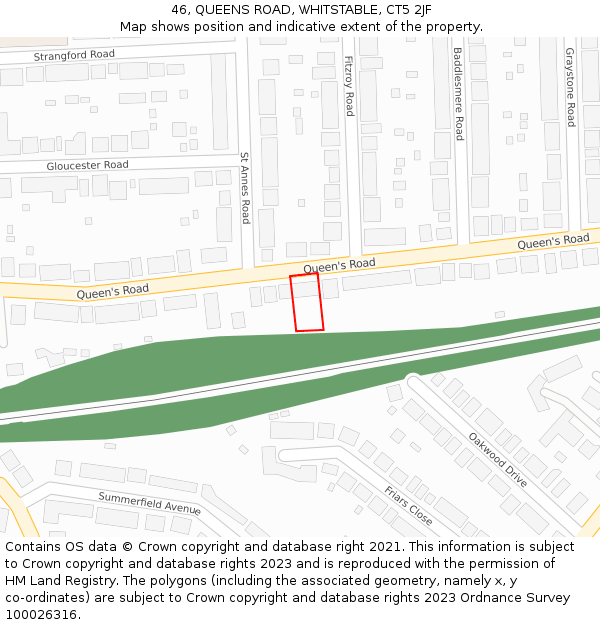 46, QUEENS ROAD, WHITSTABLE, CT5 2JF: Location map and indicative extent of plot