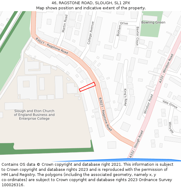 46, RAGSTONE ROAD, SLOUGH, SL1 2PX: Location map and indicative extent of plot