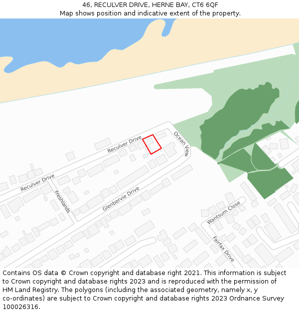 46, RECULVER DRIVE, HERNE BAY, CT6 6QF: Location map and indicative extent of plot