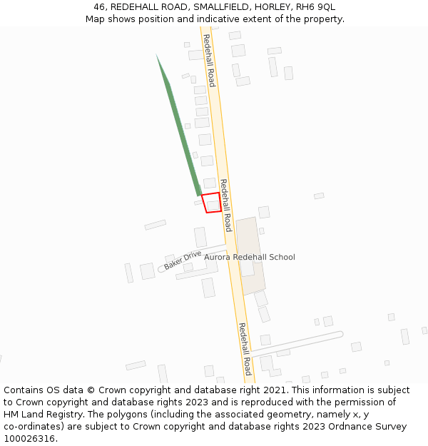 46, REDEHALL ROAD, SMALLFIELD, HORLEY, RH6 9QL: Location map and indicative extent of plot