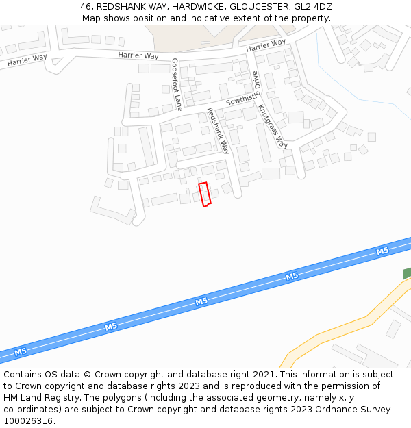 46, REDSHANK WAY, HARDWICKE, GLOUCESTER, GL2 4DZ: Location map and indicative extent of plot