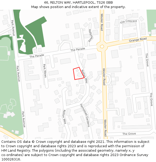 46, RELTON WAY, HARTLEPOOL, TS26 0BB: Location map and indicative extent of plot