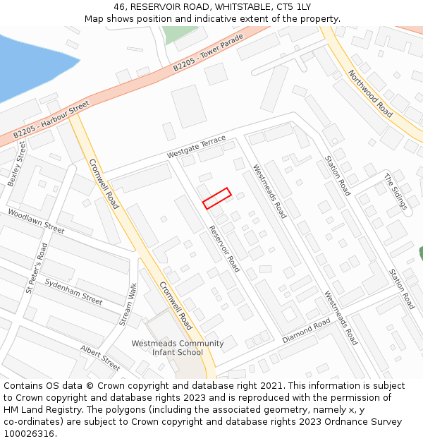 46, RESERVOIR ROAD, WHITSTABLE, CT5 1LY: Location map and indicative extent of plot