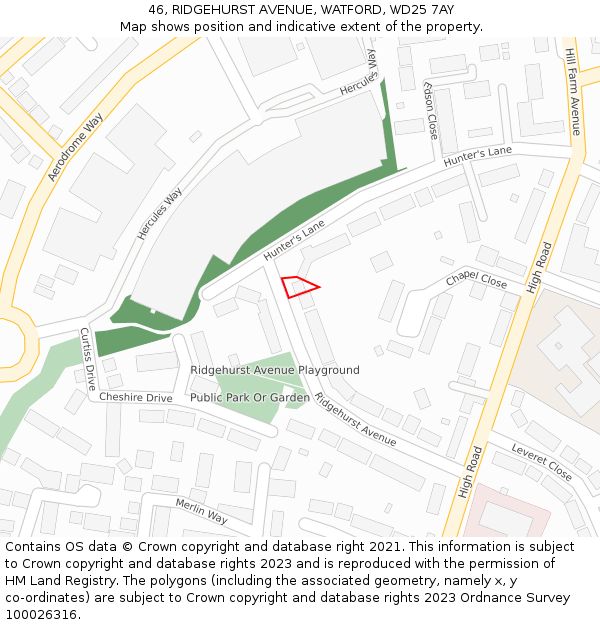 46, RIDGEHURST AVENUE, WATFORD, WD25 7AY: Location map and indicative extent of plot