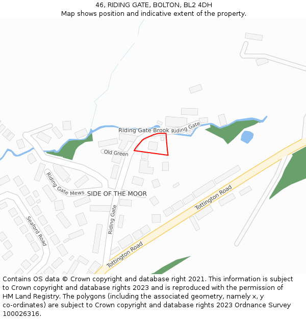 46, RIDING GATE, BOLTON, BL2 4DH: Location map and indicative extent of plot