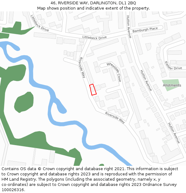 46, RIVERSIDE WAY, DARLINGTON, DL1 2BQ: Location map and indicative extent of plot