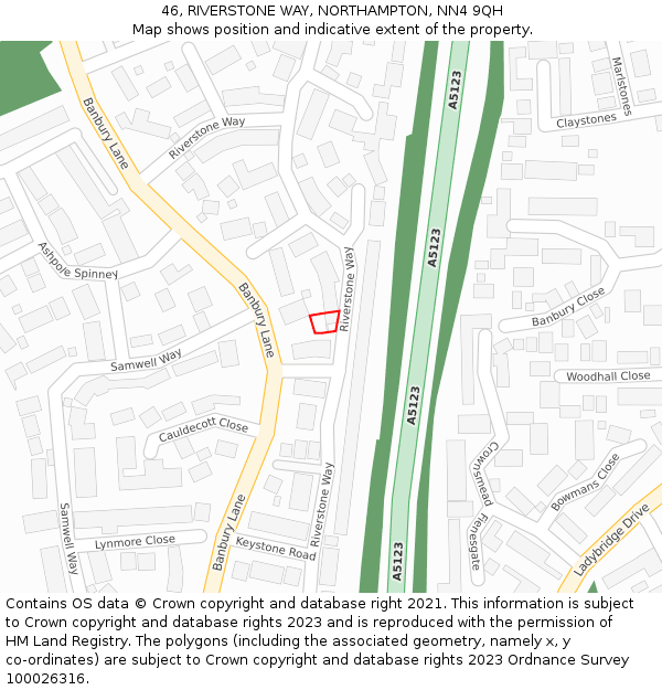 46, RIVERSTONE WAY, NORTHAMPTON, NN4 9QH: Location map and indicative extent of plot