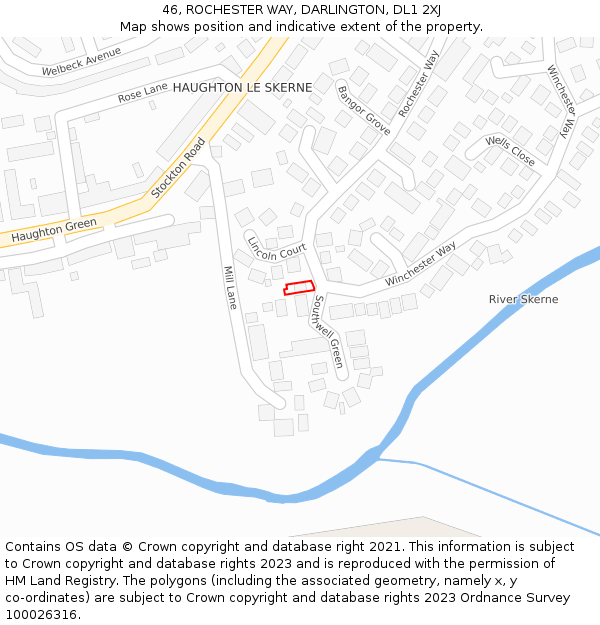 46, ROCHESTER WAY, DARLINGTON, DL1 2XJ: Location map and indicative extent of plot