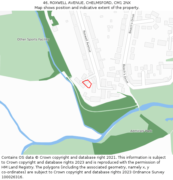 46, ROXWELL AVENUE, CHELMSFORD, CM1 2NX: Location map and indicative extent of plot