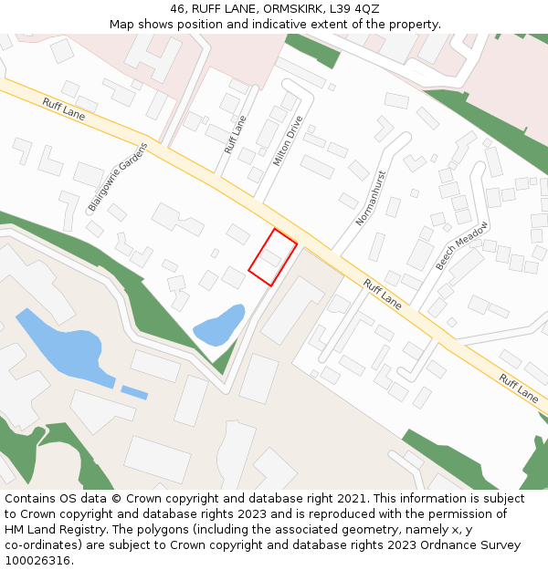 46, RUFF LANE, ORMSKIRK, L39 4QZ: Location map and indicative extent of plot