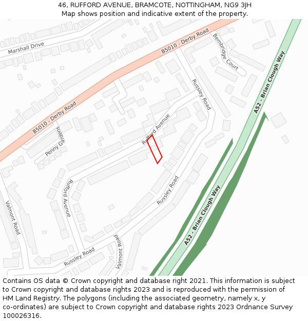 46, RUFFORD AVENUE, BRAMCOTE, NOTTINGHAM, NG9 3JH: Location map and indicative extent of plot