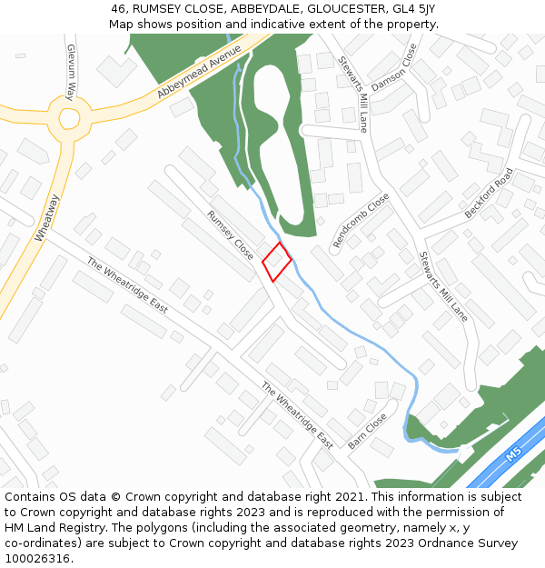 46, RUMSEY CLOSE, ABBEYDALE, GLOUCESTER, GL4 5JY: Location map and indicative extent of plot