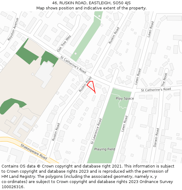 46, RUSKIN ROAD, EASTLEIGH, SO50 4JS: Location map and indicative extent of plot