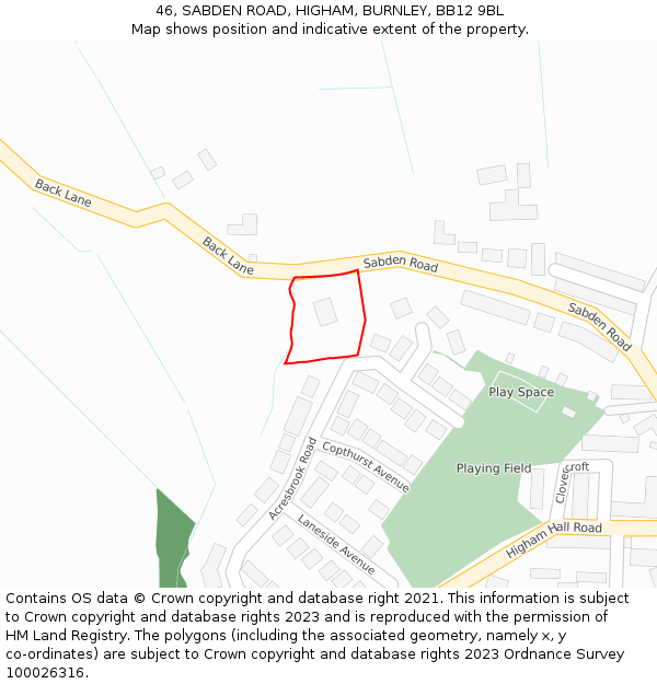 46, SABDEN ROAD, HIGHAM, BURNLEY, BB12 9BL: Location map and indicative extent of plot