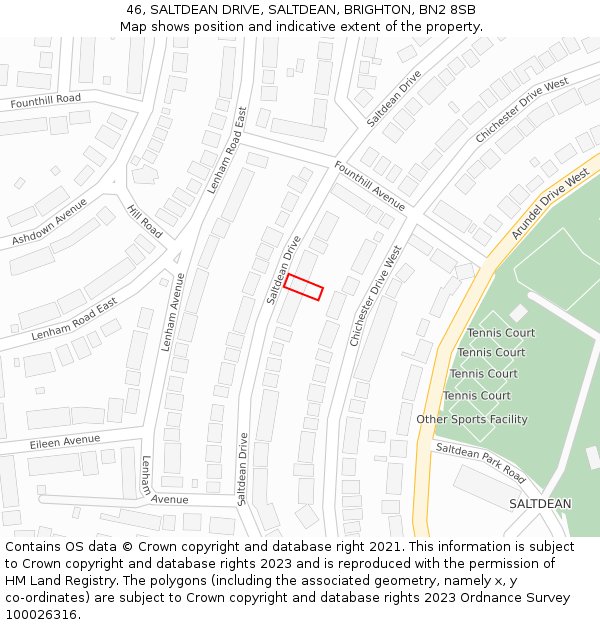 46, SALTDEAN DRIVE, SALTDEAN, BRIGHTON, BN2 8SB: Location map and indicative extent of plot