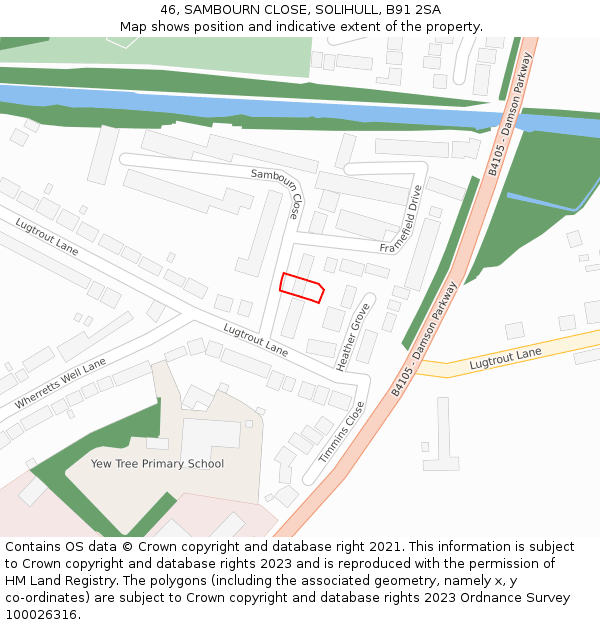 46, SAMBOURN CLOSE, SOLIHULL, B91 2SA: Location map and indicative extent of plot