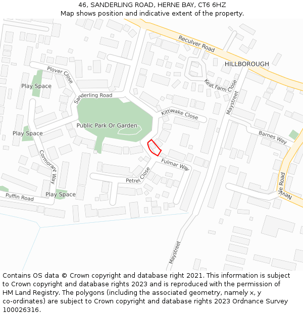 46, SANDERLING ROAD, HERNE BAY, CT6 6HZ: Location map and indicative extent of plot