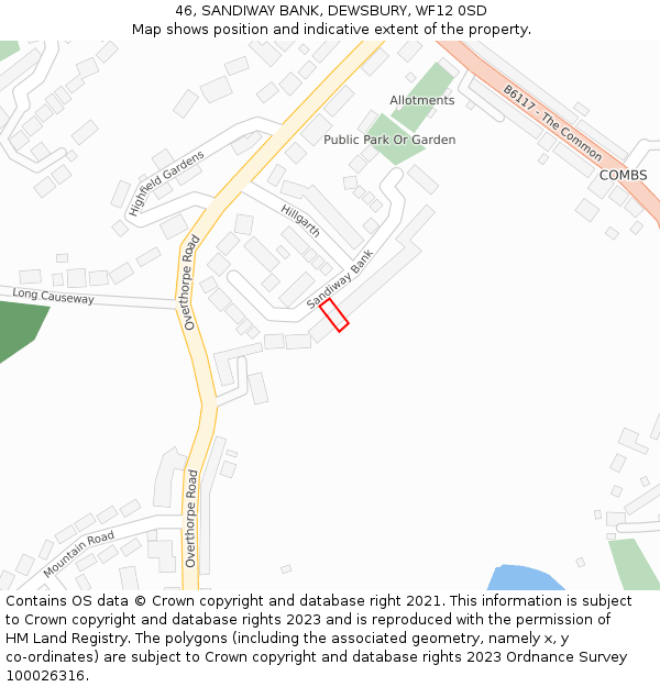46, SANDIWAY BANK, DEWSBURY, WF12 0SD: Location map and indicative extent of plot