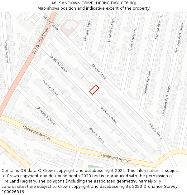 46, SANDOWN DRIVE, HERNE BAY, CT6 8QJ: Location map and indicative extent of plot