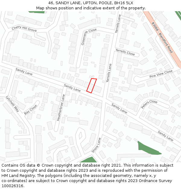 46, SANDY LANE, UPTON, POOLE, BH16 5LX: Location map and indicative extent of plot
