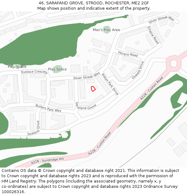 46, SARAFAND GROVE, STROOD, ROCHESTER, ME2 2GF: Location map and indicative extent of plot