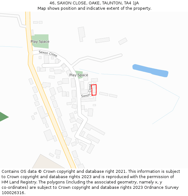 46, SAXON CLOSE, OAKE, TAUNTON, TA4 1JA: Location map and indicative extent of plot