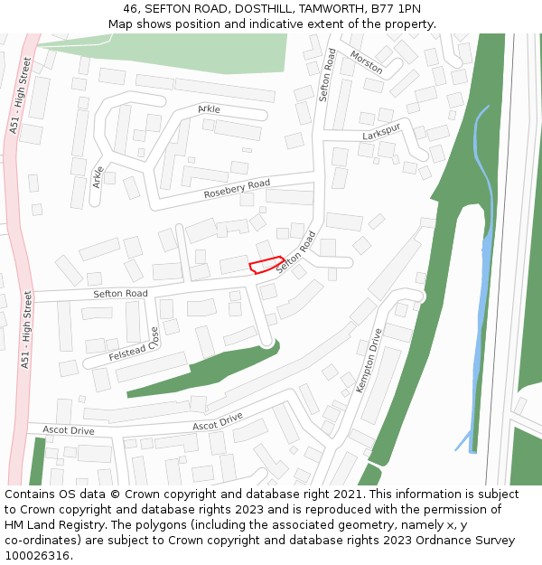 46, SEFTON ROAD, DOSTHILL, TAMWORTH, B77 1PN: Location map and indicative extent of plot