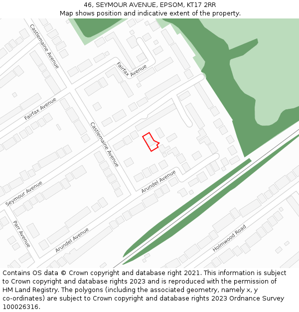 46, SEYMOUR AVENUE, EPSOM, KT17 2RR: Location map and indicative extent of plot