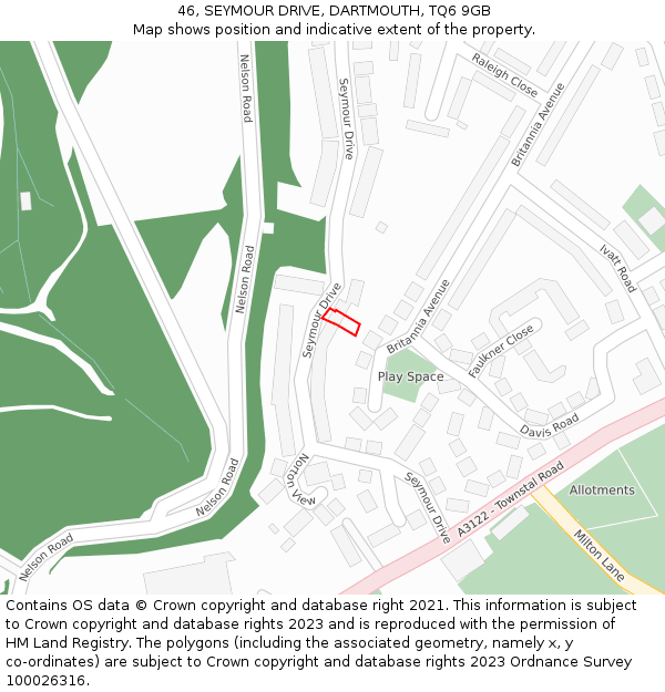 46, SEYMOUR DRIVE, DARTMOUTH, TQ6 9GB: Location map and indicative extent of plot