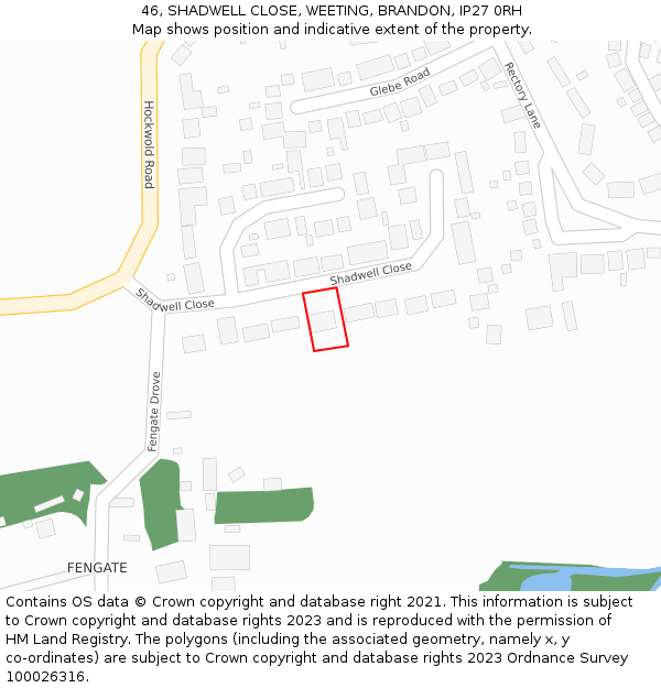 46, SHADWELL CLOSE, WEETING, BRANDON, IP27 0RH: Location map and indicative extent of plot