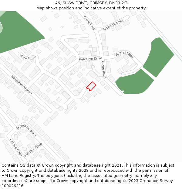46, SHAW DRIVE, GRIMSBY, DN33 2JB: Location map and indicative extent of plot