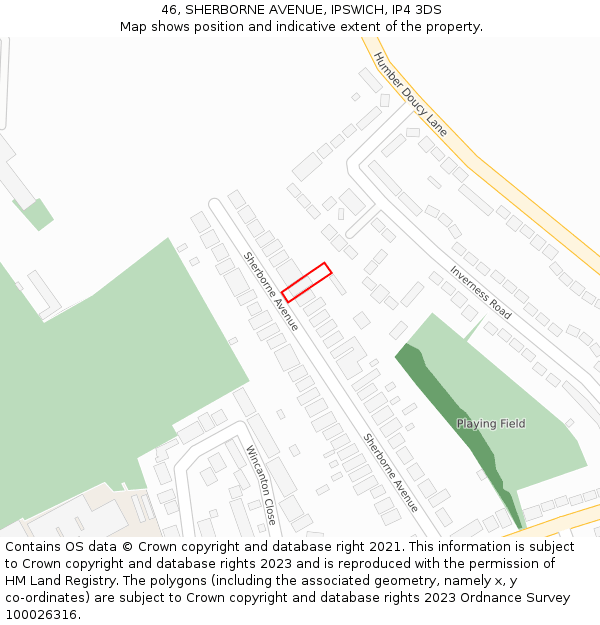 46, SHERBORNE AVENUE, IPSWICH, IP4 3DS: Location map and indicative extent of plot