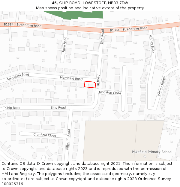 46, SHIP ROAD, LOWESTOFT, NR33 7DW: Location map and indicative extent of plot